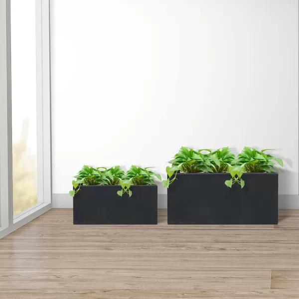 Kante 19.5" L Rectangular Concrete Planters, Outdoor Indoor Modern Plant Pot with Drainage Hole and Rubber Plug for Garden, Patio, Charcoal Finish