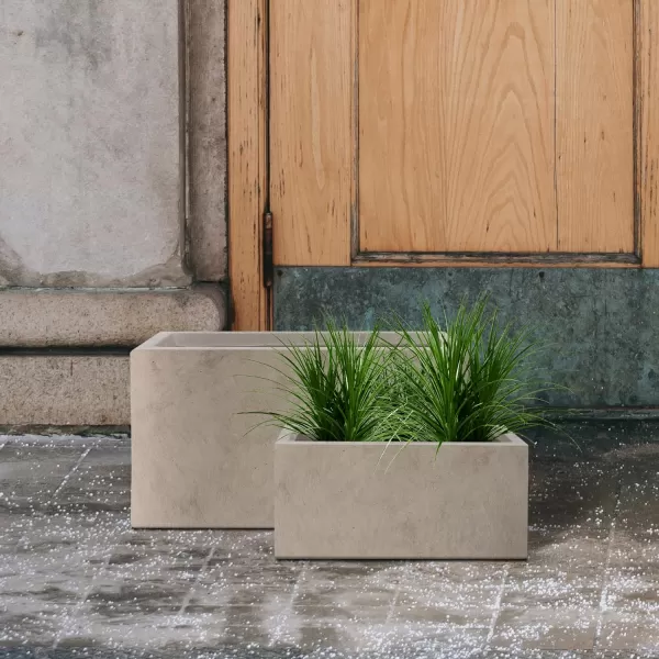 Kante 19.5" L Rectangular Concrete Planters, Outdoor Indoor Modern Plant Pot with Drainage Hole and Rubber Plug for Garden, Patio, Charcoal Finish