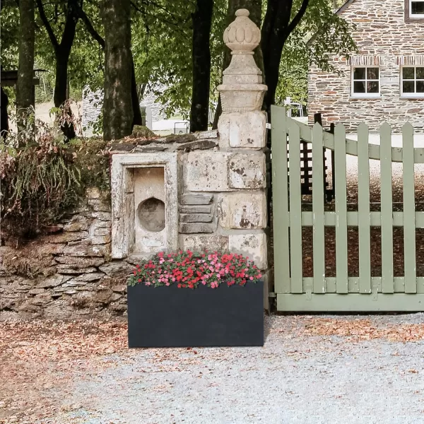 Kante 19.5" L Rectangular Concrete Planters, Outdoor Indoor Modern Plant Pot with Drainage Hole and Rubber Plug for Garden, Patio, Charcoal Finish
