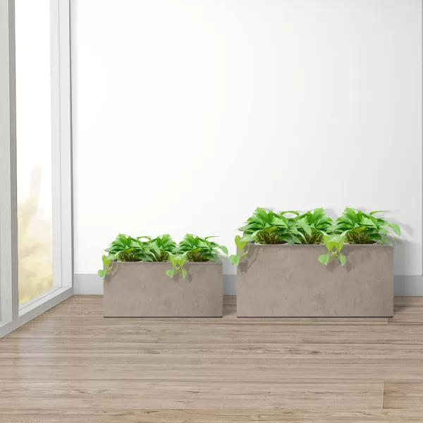 Kante 19.5" L Rectangular Concrete Planters, Outdoor Indoor Modern Plant Pot with Drainage Hole and Rubber Plug for Garden, Patio, Charcoal Finish