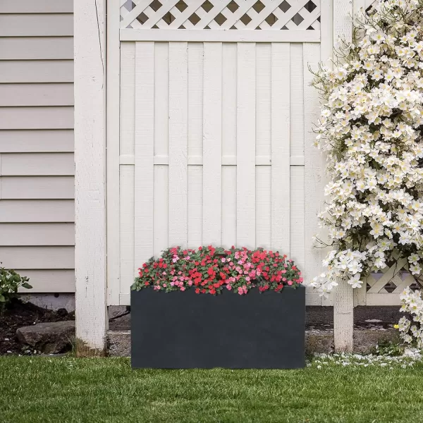 Kante 19.5" L Rectangular Concrete Planters, Outdoor Indoor Modern Plant Pot with Drainage Hole and Rubber Plug for Garden, Patio, Charcoal Finish