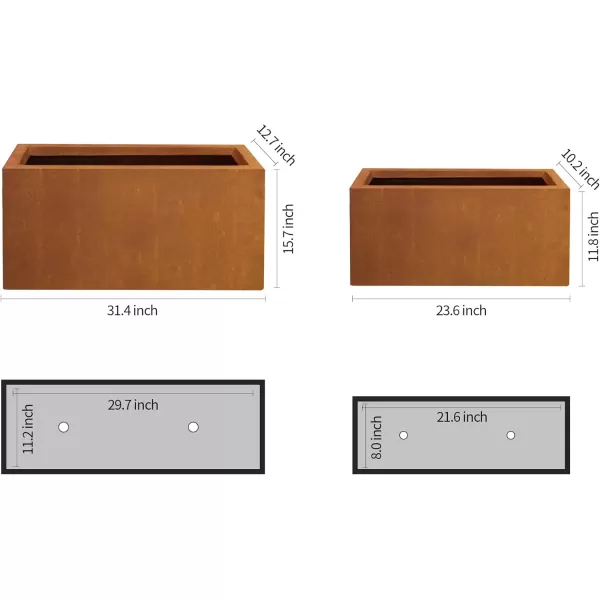 Kante 19.5" L Rectangular Concrete Planters, Outdoor Indoor Modern Plant Pot with Drainage Hole and Rubber Plug for Garden, Patio, Charcoal Finish