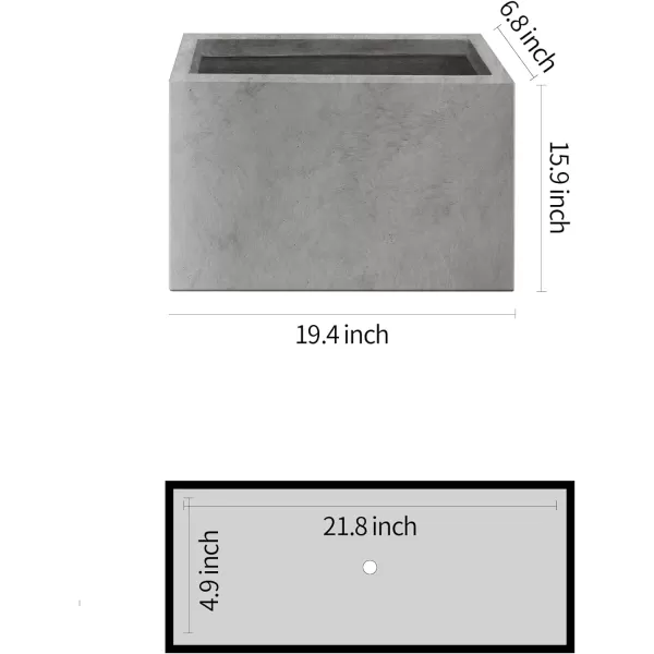 Kante 19.5" L Rectangular Concrete Planters, Outdoor Indoor Modern Plant Pot with Drainage Hole and Rubber Plug for Garden, Patio, Charcoal Finish