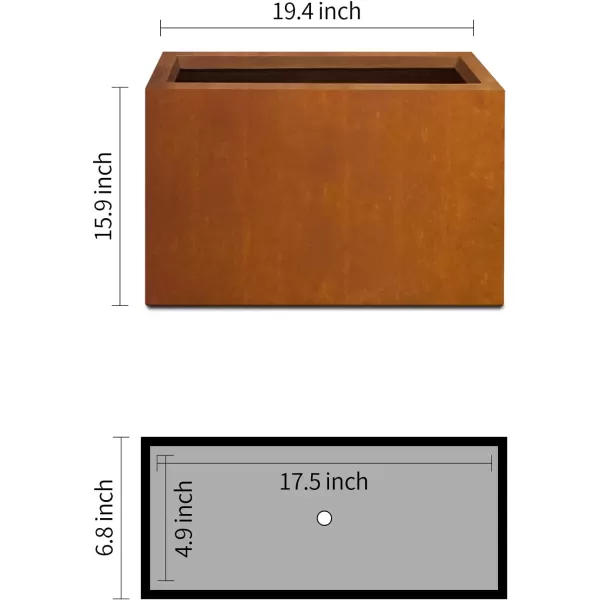 Kante 19.5" L Rectangular Concrete Planters, Outdoor Indoor Modern Plant Pot with Drainage Hole and Rubber Plug for Garden, Patio, Charcoal Finish
