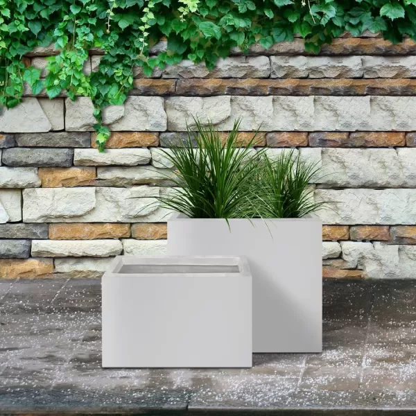 Kante 19.5" L Rectangular Concrete Planters, Outdoor Indoor Modern Plant Pot with Drainage Hole and Rubber Plug for Garden, Patio, Charcoal Finish