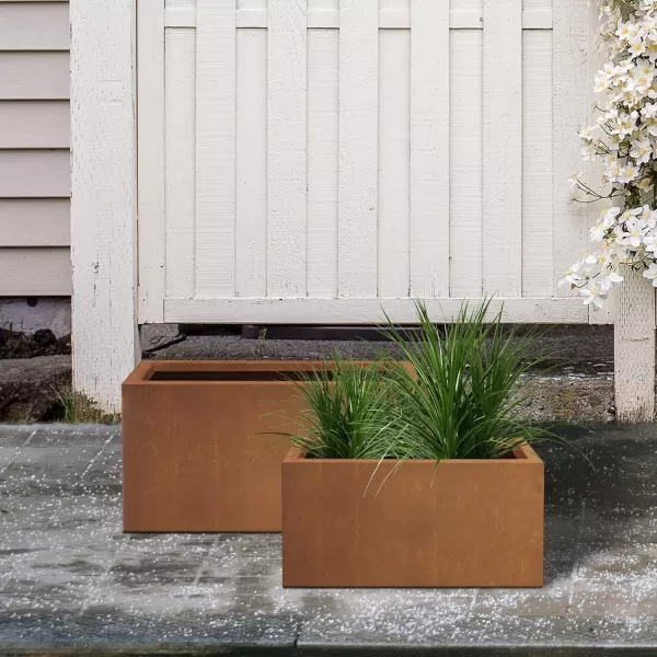 Kante 19.5" L Rectangular Concrete Planters, Outdoor Indoor Modern Plant Pot with Drainage Hole and Rubber Plug for Garden, Patio, Charcoal Finish