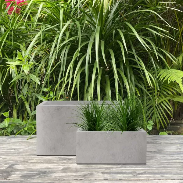 Kante 19.5" L Rectangular Concrete Planters, Outdoor Indoor Modern Plant Pot with Drainage Hole and Rubber Plug for Garden, Patio, Charcoal Finish