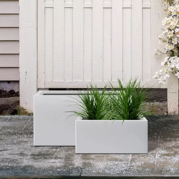 Kante 19.5" L Rectangular Concrete Planters, Outdoor Indoor Modern Plant Pot with Drainage Hole and Rubber Plug for Garden, Patio, Charcoal Finish
