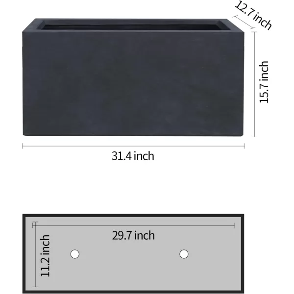 Kante 19.5" L Rectangular Concrete Planters, Outdoor Indoor Modern Plant Pot with Drainage Hole and Rubber Plug for Garden, Patio, Charcoal Finish