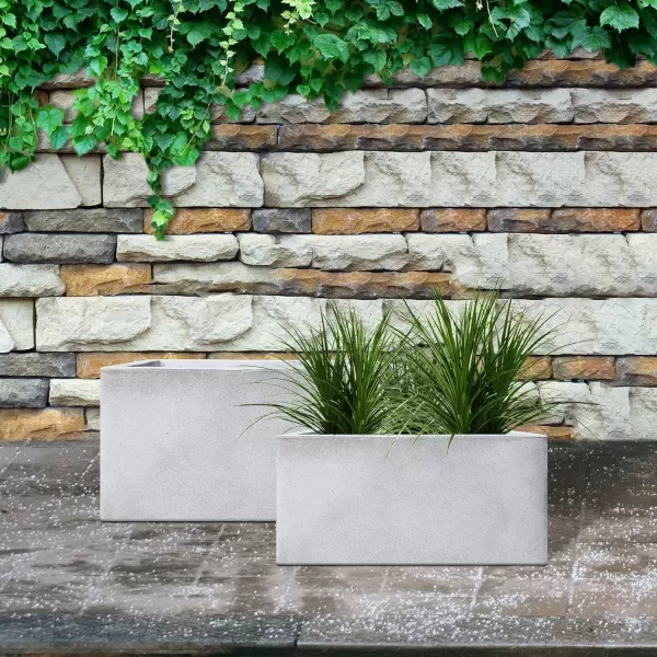 Kante 19.5" L Rectangular Concrete Planters, Outdoor Indoor Modern Plant Pot with Drainage Hole and Rubber Plug for Garden, Patio, Charcoal Finish