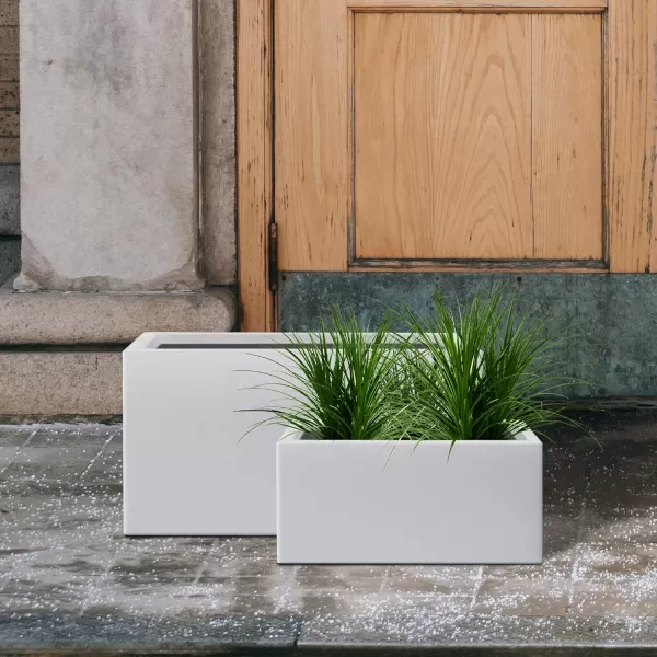 Kante 19.5" L Rectangular Concrete Planters, Outdoor Indoor Modern Plant Pot with Drainage Hole and Rubber Plug for Garden, Patio, Charcoal Finish