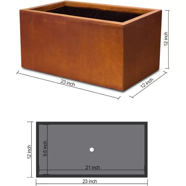 Kante 19.5" L Rectangular Concrete Planters, Outdoor Indoor Modern Plant Pot with Drainage Hole and Rubber Plug for Garden, Patio, Charcoal Finish