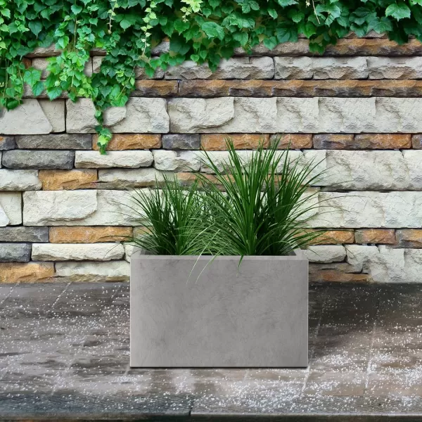 Kante 19.5" L Rectangular Concrete Planters, Outdoor Indoor Modern Plant Pot with Drainage Hole and Rubber Plug for Garden, Patio, Charcoal Finish