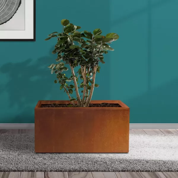 Kante 19.5" L Rectangular Concrete Planters, Outdoor Indoor Modern Plant Pot with Drainage Hole and Rubber Plug for Garden, Patio, Charcoal Finish