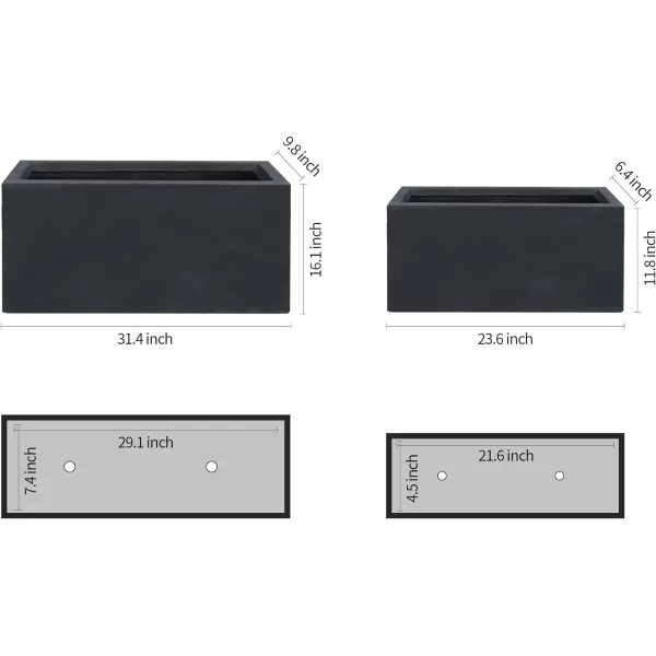 Kante 19.5" L Rectangular Concrete Planters, Outdoor Indoor Modern Plant Pot with Drainage Hole and Rubber Plug for Garden, Patio, Charcoal Finish