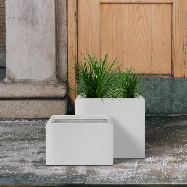 Kante 19.5" L Rectangular Concrete Planters, Outdoor Indoor Modern Plant Pot with Drainage Hole and Rubber Plug for Garden, Patio, Charcoal Finish