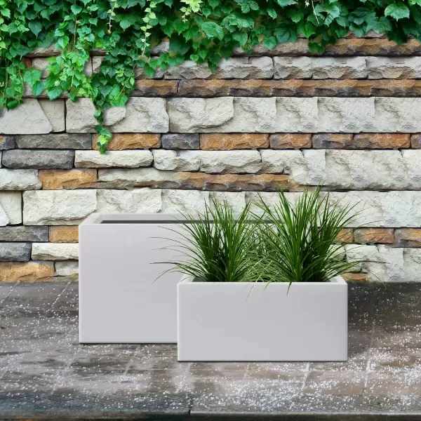 Kante 19.5" L Rectangular Concrete Planters, Outdoor Indoor Modern Plant Pot with Drainage Hole and Rubber Plug for Garden, Patio, Charcoal Finish