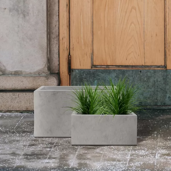 Kante 19.5" L Rectangular Concrete Planters, Outdoor Indoor Modern Plant Pot with Drainage Hole and Rubber Plug for Garden, Patio, Charcoal Finish