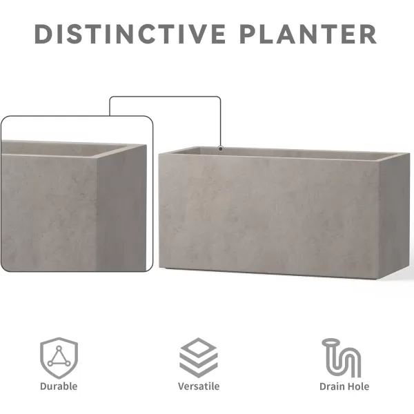 Kante 19.5" L Rectangular Concrete Planters, Outdoor Indoor Modern Plant Pot with Drainage Hole and Rubber Plug for Garden, Patio, Charcoal Finish