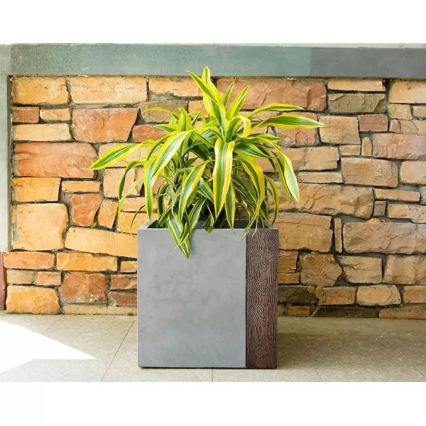 Kante 19.5" L Rectangular Concrete Planters, Outdoor Indoor Modern Plant Pot with Drainage Hole and Rubber Plug for Garden, Patio, Charcoal Finish