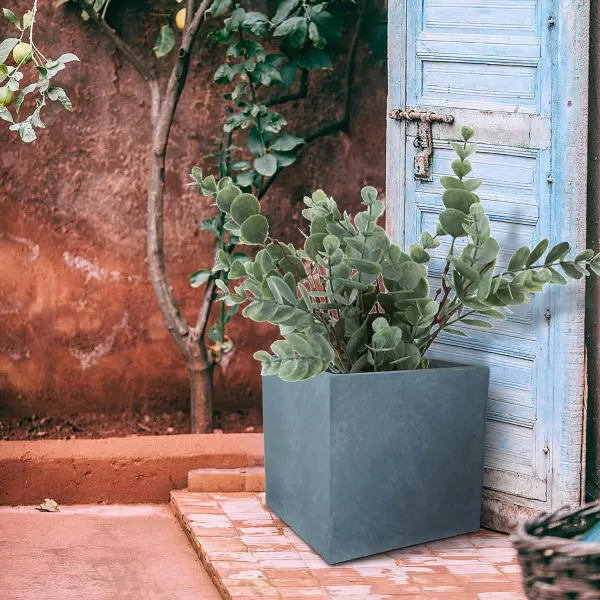 Kante 19.5" L Rectangular Concrete Planters, Outdoor Indoor Modern Plant Pot with Drainage Hole and Rubber Plug for Garden, Patio, Charcoal Finish