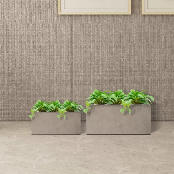 Kante 19.5" L Rectangular Concrete Planters, Outdoor Indoor Modern Plant Pot with Drainage Hole and Rubber Plug for Garden, Patio, Charcoal Finish