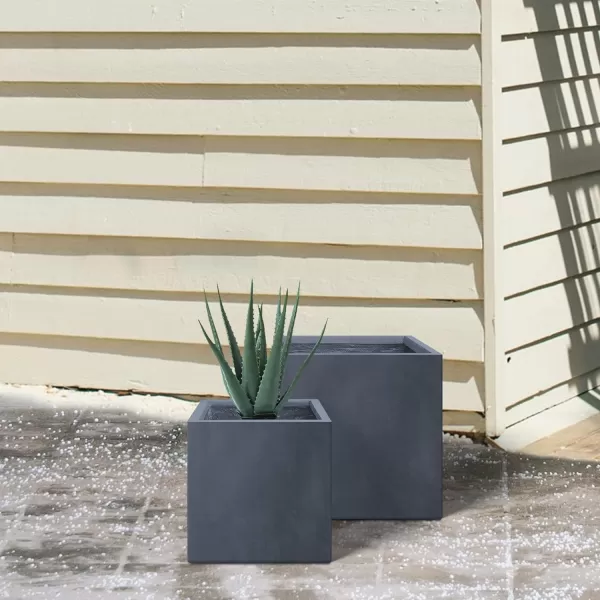 Kante 19.5" L Rectangular Concrete Planters, Outdoor Indoor Modern Plant Pot with Drainage Hole and Rubber Plug for Garden, Patio, Charcoal Finish
