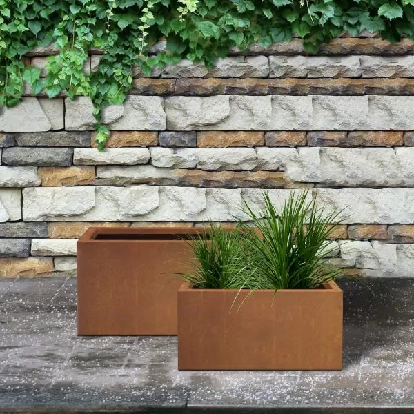 Kante 19.5" L Rectangular Concrete Planters, Outdoor Indoor Modern Plant Pot with Drainage Hole and Rubber Plug for Garden, Patio, Charcoal Finish