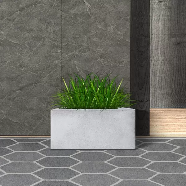 Kante 19.5" L Rectangular Concrete Planters, Outdoor Indoor Modern Plant Pot with Drainage Hole and Rubber Plug for Garden, Patio, Charcoal Finish
