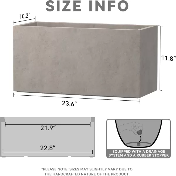 Kante 19.5" L Rectangular Concrete Planters, Outdoor Indoor Modern Plant Pot with Drainage Hole and Rubber Plug for Garden, Patio, Charcoal Finish