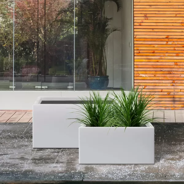 Kante 19.5" L Rectangular Concrete Planters, Outdoor Indoor Modern Plant Pot with Drainage Hole and Rubber Plug for Garden, Patio, Charcoal Finish