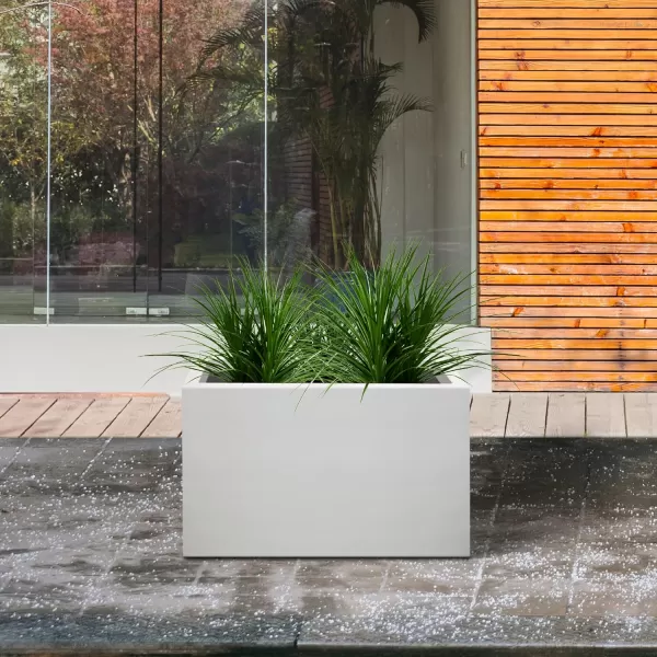 Kante 19.5" L Rectangular Concrete Planters, Outdoor Indoor Modern Plant Pot with Drainage Hole and Rubber Plug for Garden, Patio, Charcoal Finish