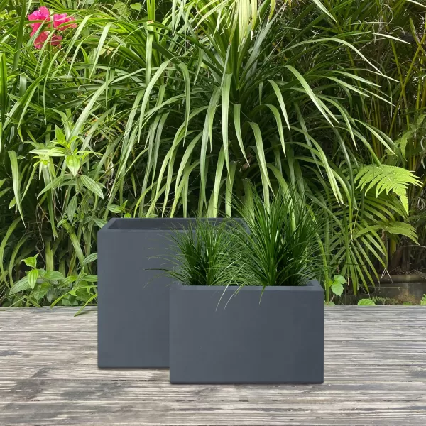 Kante 19.5" L Rectangular Concrete Planters, Outdoor Indoor Modern Plant Pot with Drainage Hole and Rubber Plug for Garden, Patio, Charcoal Finish