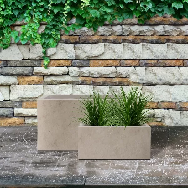 Kante 19.5" L Rectangular Concrete Planters, Outdoor Indoor Modern Plant Pot with Drainage Hole and Rubber Plug for Garden, Patio, Charcoal Finish