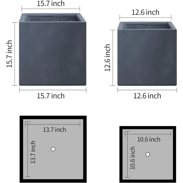 Kante 19.5" L Rectangular Concrete Planters, Outdoor Indoor Modern Plant Pot with Drainage Hole and Rubber Plug for Garden, Patio, Charcoal Finish