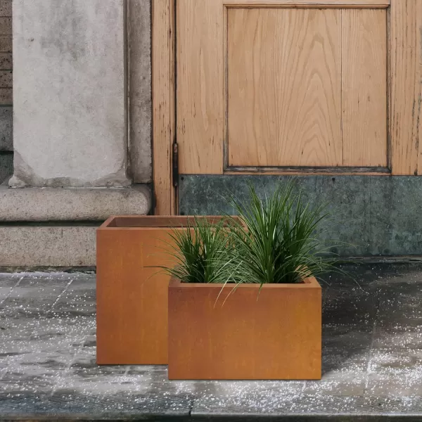 Kante 19.5" L Rectangular Concrete Planters, Outdoor Indoor Modern Plant Pot with Drainage Hole and Rubber Plug for Garden, Patio, Charcoal Finish