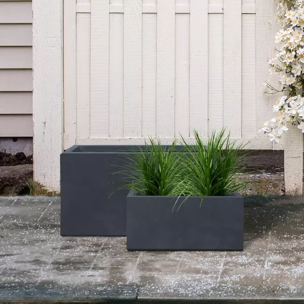 Kante 19.5" L Rectangular Concrete Planters, Outdoor Indoor Modern Plant Pot with Drainage Hole and Rubber Plug for Garden, Patio, Charcoal Finish