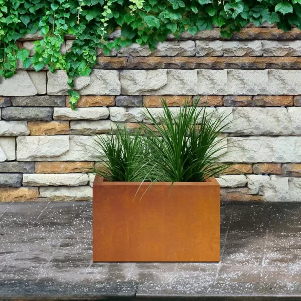 Kante 19.5" L Rectangular Concrete Planters, Outdoor Indoor Modern Plant Pot with Drainage Hole and Rubber Plug for Garden, Patio, Charcoal Finish