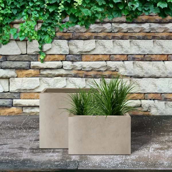 Kante 19.5" L Rectangular Concrete Planters, Outdoor Indoor Modern Plant Pot with Drainage Hole and Rubber Plug for Garden, Patio, Charcoal Finish