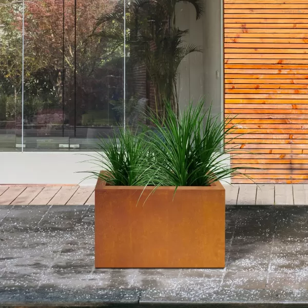 Kante 19.5" L Rectangular Concrete Planters, Outdoor Indoor Modern Plant Pot with Drainage Hole and Rubber Plug for Garden, Patio, Charcoal Finish