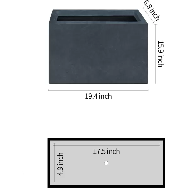 Kante 19.5" L Rectangular Concrete Planters, Outdoor Indoor Modern Plant Pot with Drainage Hole and Rubber Plug for Garden, Patio, Charcoal Finish