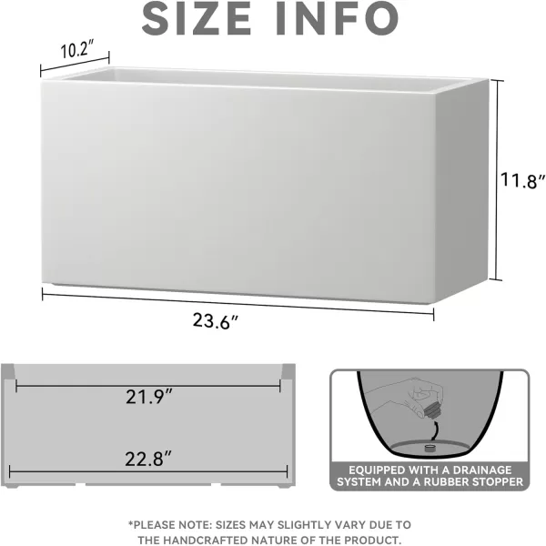 Kante 19.5" L Rectangular Concrete Planters, Outdoor Indoor Modern Plant Pot with Drainage Hole and Rubber Plug for Garden, Patio, Charcoal Finish