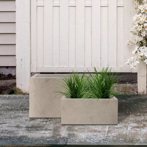Kante 19.5" L Rectangular Concrete Planters, Outdoor Indoor Modern Plant Pot with Drainage Hole and Rubber Plug for Garden, Patio, Charcoal Finish