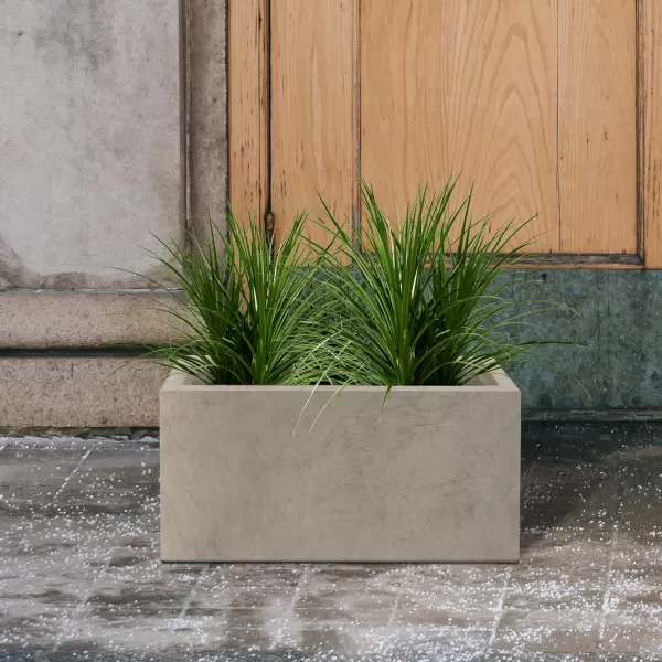 Kante 19.5" L Rectangular Concrete Planters, Outdoor Indoor Modern Plant Pot with Drainage Hole and Rubber Plug for Garden, Patio, Charcoal Finish