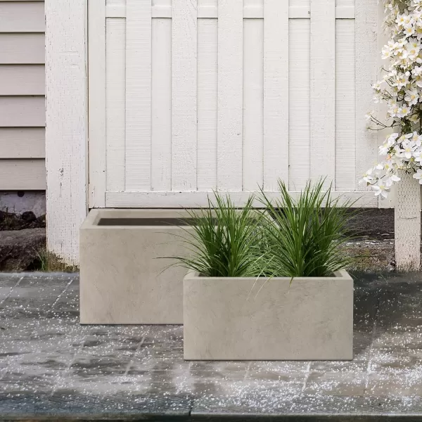 Kante 19.5" L Rectangular Concrete Planters, Outdoor Indoor Modern Plant Pot with Drainage Hole and Rubber Plug for Garden, Patio, Charcoal Finish