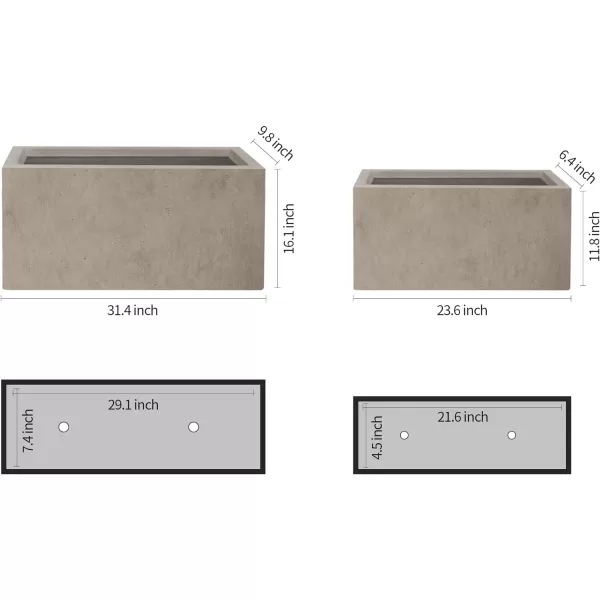 Kante 19.5" L Rectangular Concrete Planters, Outdoor Indoor Modern Plant Pot with Drainage Hole and Rubber Plug for Garden, Patio, Charcoal Finish