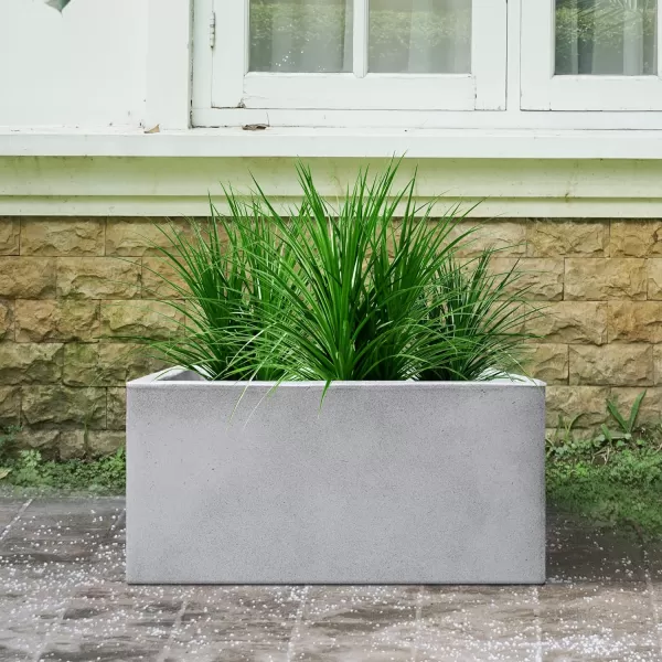 Kante 19.5" L Rectangular Concrete Planters, Outdoor Indoor Modern Plant Pot with Drainage Hole and Rubber Plug for Garden, Patio, Charcoal Finish