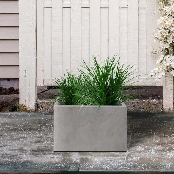Kante 19.5" L Rectangular Concrete Planters, Outdoor Indoor Modern Plant Pot with Drainage Hole and Rubber Plug for Garden, Patio, Charcoal Finish
