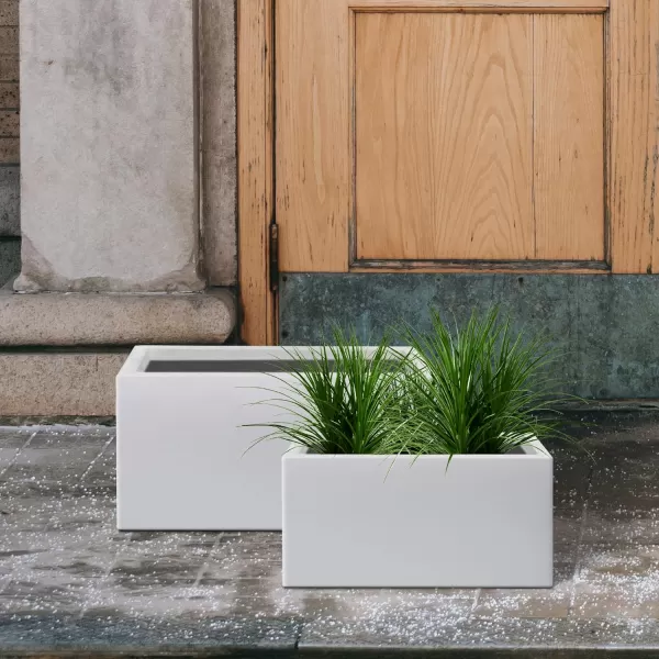 Kante 19.5" L Rectangular Concrete Planters, Outdoor Indoor Modern Plant Pot with Drainage Hole and Rubber Plug for Garden, Patio, Charcoal Finish