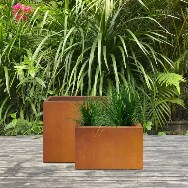 Kante 19.5" L Rectangular Concrete Planters, Outdoor Indoor Modern Plant Pot with Drainage Hole and Rubber Plug for Garden, Patio, Charcoal Finish